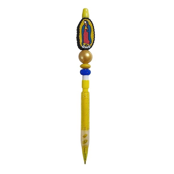 Virgen De Guadalupe Custom Beaded Mechanical Pencil Topper Yellow - Picture 1 of 5